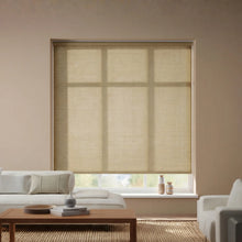 Load image into Gallery viewer, Sleek Amelia Beige Wheat Luxe natural light filtering shades providing soft, diffused light in a contemporary home.