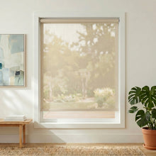 Load image into Gallery viewer, Premier 10% Solar Screen Roller Shade's beige shade lets natural light in while providing UV protection and warmth, creating a cozy atmosphere.