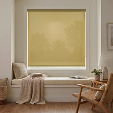Load image into Gallery viewer, Classic Fabric Light Filtering Roller Shades in Beige add warmth and serenity to this inviting living room, while still allowing natural light to filter through.