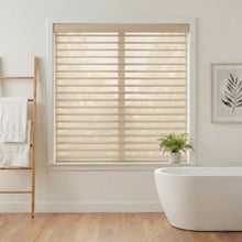 Load image into Gallery viewer, Light Beige Lumi Light Filtering Shades diffusing light in a contemporary bathroom
