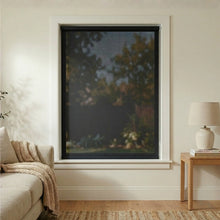 Load image into Gallery viewer, Functional Black Signature solar shades reducing sun glare while preserving the outdoor view in a modern home.
