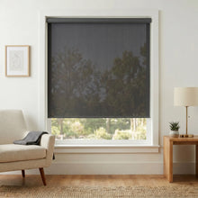 Load image into Gallery viewer, Enhance your charcoal Premier 3% Solar Screen Roller Shade, providing UV protection and natural light control in this serene living room setting.