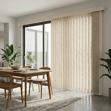 Load image into Gallery viewer, Styling a inviting living space with Cream (Evelyn Beige) Premier Pvc Vertical Blinds, providing durable, easy-to-clean window coverage.