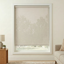 Load image into Gallery viewer, Enhance your modern minimalist living space with Premier 1% Solar Screen Roller Shade's creamy white filtered light and UV protection.