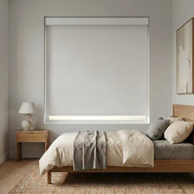 Load image into Gallery viewer, Modern Fabric Blackout Roller Shades in Creamy White provide sleek, light-blocking solutions for bedrooms with a clean and minimalistic aesthetic.