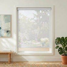 Load image into Gallery viewer, Premier 10% Solar Screen Roller Shade filters natural light while maintaining views, providing UV protection for modern living rooms like this one.