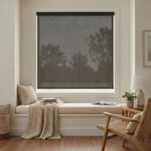 Load image into Gallery viewer, Classic Fabric Light Filtering Roller Shades in Dark Grey add elegance to this inviting living room, perfect for relaxation and reading