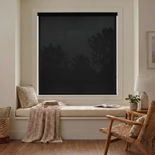 Load image into Gallery viewer, Classic Fabric Light Filtering Roller Shades in Dark Grey add elegance to this inviting living room, perfect for relaxation and reading