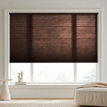 Load image into Gallery viewer, Elegant Earthy Brown (Dark Chocolate) 7 16 Inch Double Cell Light Filtering Shades complementing a cozy living space, providing excellent UV protection and a soft ambient light.