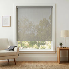 Load image into Gallery viewer, Premier 3% Solar Screen Roller Shade in Gray provides UV protection and adjustable sunlight control for a cozy living room
