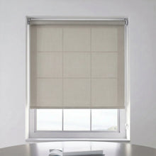 Load image into Gallery viewer, A set of Grey Sandstone (5 Percent Openness) ProGrade solar shades providing energy efficiency and solar protection on a large window.