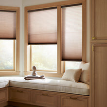 Load image into Gallery viewer, Interior view of a elegant living space styled with Warm Brown (Bordeaux) 7 16 Inch Double Cell Light Filtering Shades, filtering out harsh glare to create an inviting atmosphere.