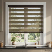 Load image into Gallery viewer, Elevate your modern kitchen with Zebra Room Darkening Roller Shades, adding warmth and coziness while maintaining a sleek design.