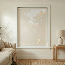 Load image into Gallery viewer, Functional White Sandstone Signature solar shades reducing sun glare while preserving the outdoor view in a modern home.