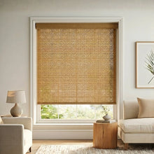 Load image into Gallery viewer, Detailed view of the Woodland Light Wood Maple Luxe woven wood-look fabric, mimicking the natural aesthetic of woven wood.