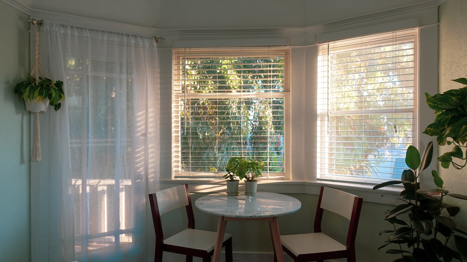 woman raising cellular blinds
