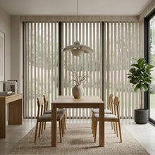 Load image into Gallery viewer, A look at Beige (Cozumel Buff) Signature Pvc Vertical Blinds inside a inviting living space, ideal for expansive windows requiring versatile light management.
