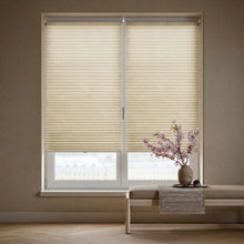 Load image into Gallery viewer, Showcasing Beige (Antique Linen) 3 8 Inch Budget Single Cell Light Filtering Cordless Shades in a modern living space, softening harsh rays while keeping the space bright.
