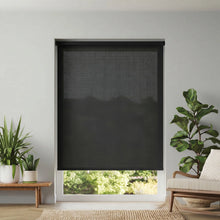 Load image into Gallery viewer, Versatile Black Signature light filtering roller shades adding a clean, modern look to a residential window.
