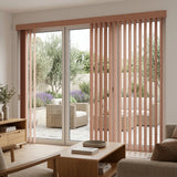 Woodtone Faux Wood PVC Vertical Blinds expertly complement the warm ambiance of this inviting room, allowing natural light to filter in while maintaining a sense of seclusion.
