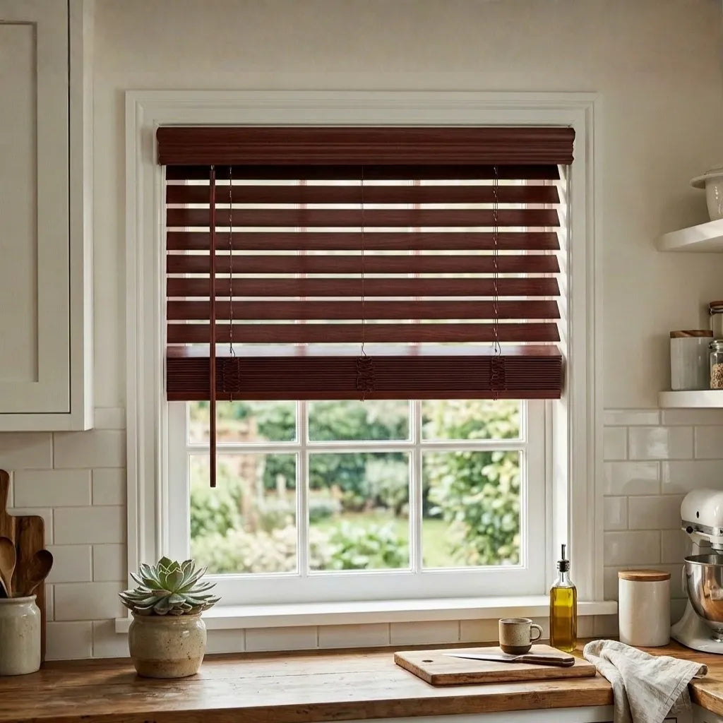 2" Classic Cordless Faux Wood Blinds - Woodtone