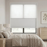 Creamy White (White Cotton) 9 16 Classic Single Cell Daynight Cordless Shades installed in a serene bedroom, complementing the interior design perfectly.