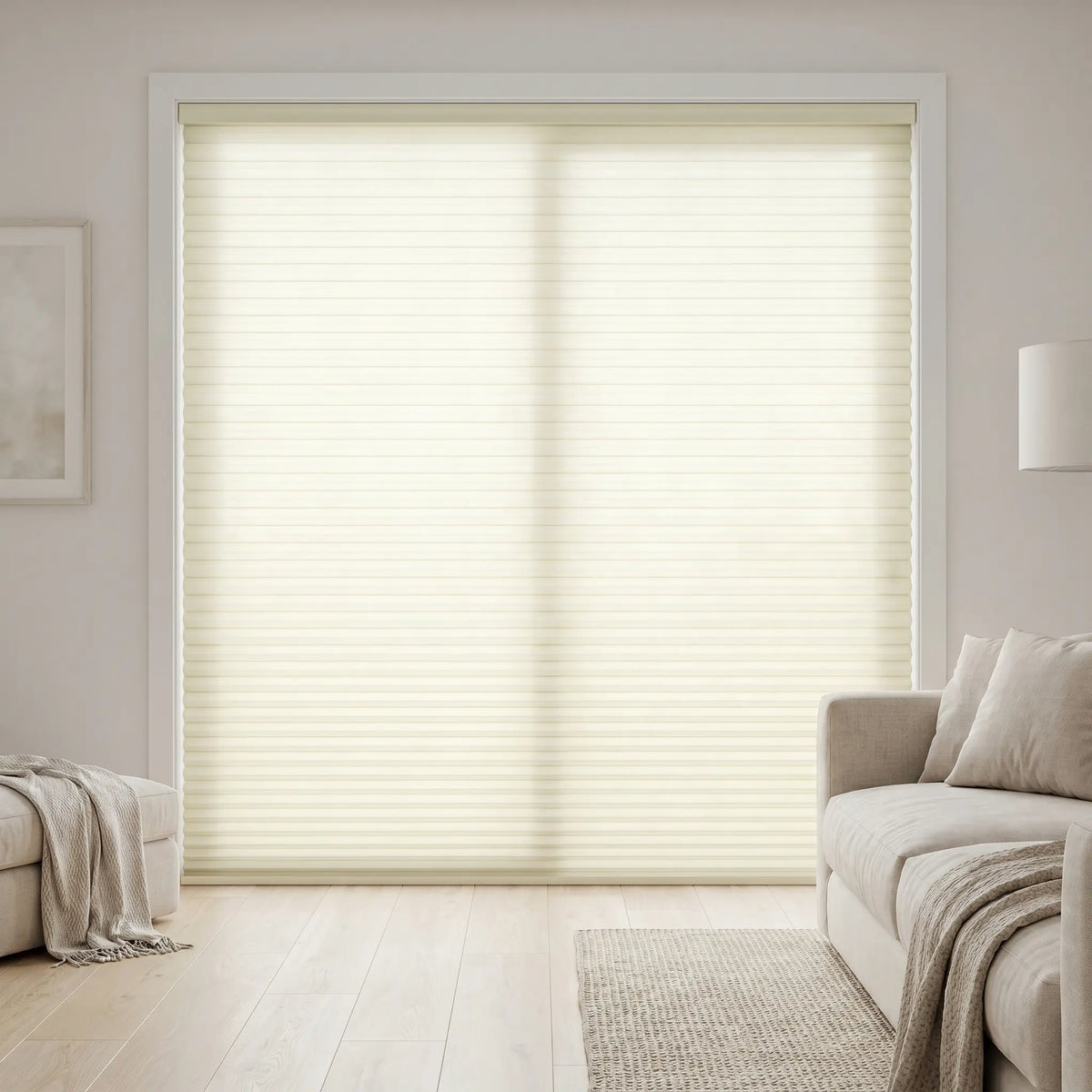 Upgrade your modern living space with Creamy White (Ivory) 3 8 Inch Budget Single Cell Light Filtering Cordless Shades, reducing screen glare while welcoming natural sunshine.