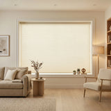 Beautiful Creamy White 9 16 Inch Classic Single Cell Blackout Cordless Shades providing a stylish touch to this inviting living space, eliminating unwanted sunlight for optimal sleep.