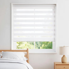 Load image into Gallery viewer, Modern bedroom serenity with Zebra Solar Roller Shades offering UV protection and effortless natural light control.
