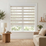 Elevate your space with Zebra Solar Roller Shades, providing UV protection and a smooth, creamy white aesthetic for modern interiors.