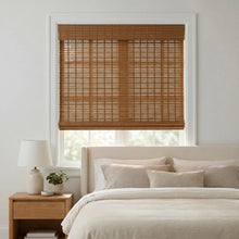 Load image into Gallery viewer, Transform your space with our Cordless Woven Wood Shades, perfectly complementing earthy tones and softening natural light in this inviting beige-lined retreat

