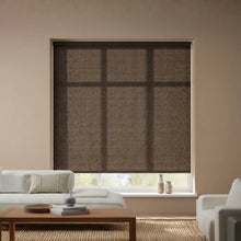 Load image into Gallery viewer, Sleek Genoa Brown Chocolate Luxe natural light filtering shades providing soft, diffused light in a contemporary home.
