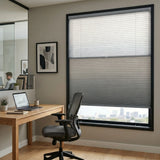 Custom window treatments: Gray 5 8 Daynight Single Cell Cellular Cordless Shades shown in a modern office, providing a stylish and practical window treatment solution.