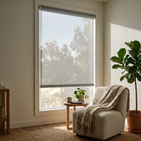 Brighten up your space with Premier 10% Solar Screen Roller Shades in Creamy White, allowing natural light while filtering UV rays.