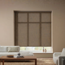 Load image into Gallery viewer, Close-up of the Kyra Brown Coffee Luxe light filtering fabric, showing its elegant texture and light-diffusing properties.
