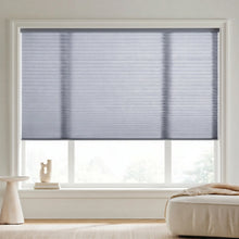 Load image into Gallery viewer, Upgrade your modern living room with Light Blue (Royal Grey) 7 16 Inch Double Cell Light Filtering Shades, allowing bright, diffused daylight to fill the interior.
