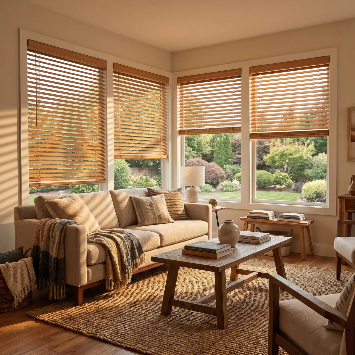 2" Classic Cordless Faux Wood Blinds - Woodtone