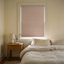 Load image into Gallery viewer, Sunlight hits the Soft (Sticks &amp; Stones) 9 16 Inch Classic Single Cell Blackout Cordless Shades in this modern bedroom, blocking out exterior light to create a peaceful atmosphere.
