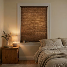 Load image into Gallery viewer, Styling a warm bedroom with Warm Brown (Espresso) 3 8 Inch Budget Double Cell Light Filtering Cordless Shades, protecting furniture from fading while maintaining a bright feel.
