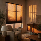 This cozy living room is enhanced by Warm Brown (Espresso) 3 8 Inch Budget Single Cell Light Filtering Cordless Shades, beautifully diffusing natural sunlight.