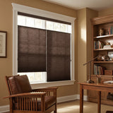 Showcasing Warm Brown 3 8 Budget Single Cell Light Filtering Top Downbottom Up Shades in a cozy living space, creating a bright atmosphere with complete control over your view.