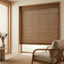 Load image into Gallery viewer, Upgrade your home decor with Wicker Look Woven Cordless Shades, adding warm brown tones and effortless style to any room's interior design
