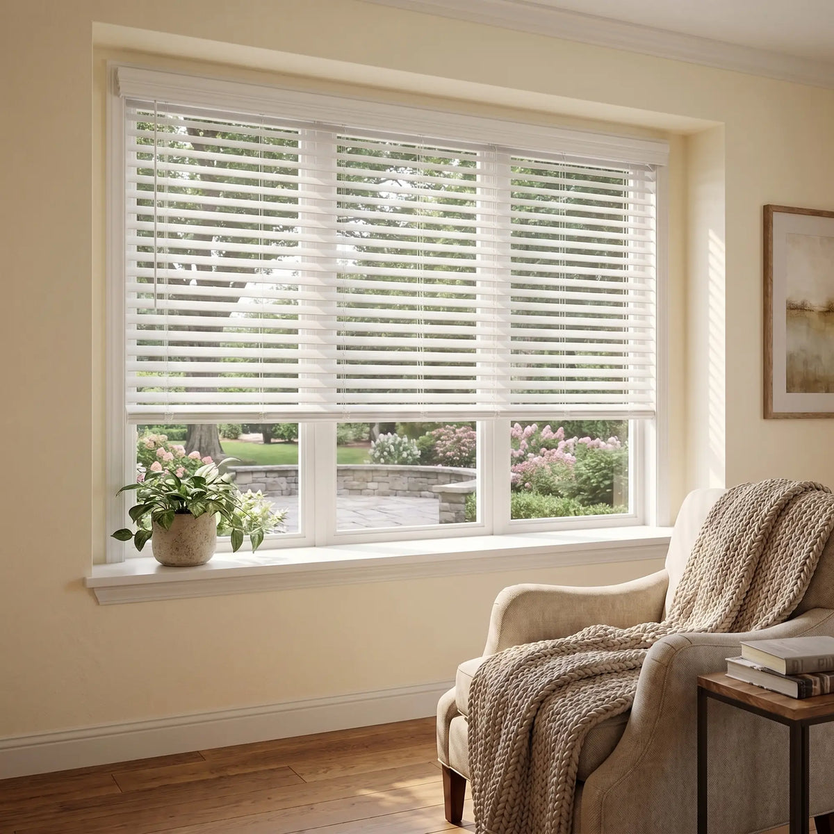 2" Classic Cordless Faux Wood Blinds - White
