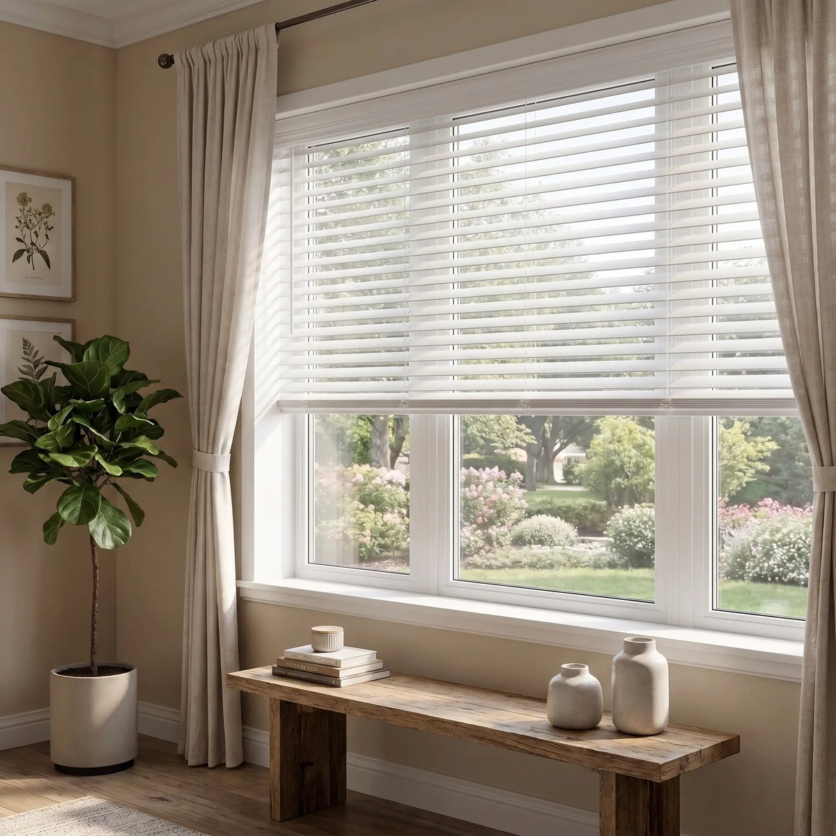 2" Classic Cordless Faux Wood Blinds - White