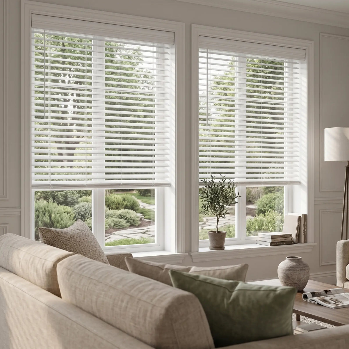 2" Classic Cordless Faux Wood Blinds - White