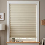 White Llama Signature Blackout Single Cellular Shade on a bedroom window beside a mid-century nightstand