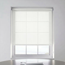 Load image into Gallery viewer, A set of White (5 Percent Openness) ProGrade solar shades providing energy efficiency and solar protection on a large window.
